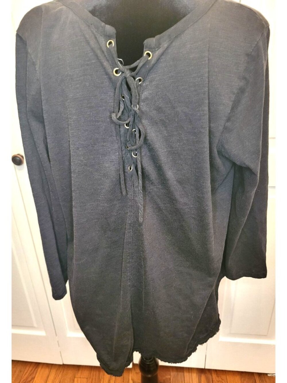 Entro Black Slub Knit Corset Lace Up Back Tunic L Flowy Whimsygoth Grunge Boho
